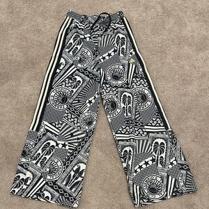 adidas Black and White Graphic Wide-Leg Pants